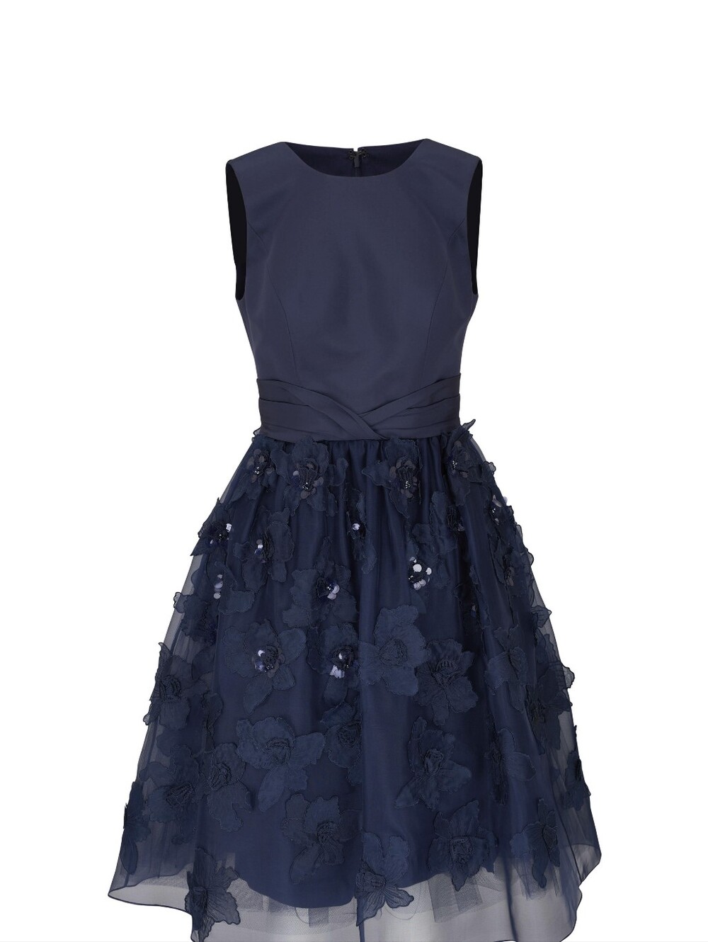 Carolina Herrera Navy Floral Appliqué Party Dress